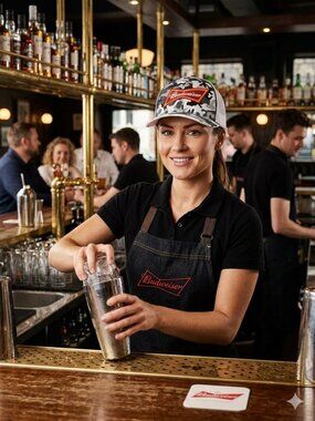 Budweiser Patched Pacific Headwear Snow Camo Flexfit Trucker Hat